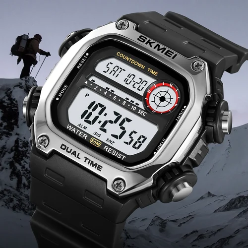 Imagen 2 del producto Relojes deportivos SKMEI de marca superior con luz trasera y cuenta atrás para hombre, cronómetro resistente al agua de 5bar a la moda, reloj de pulsera con alarma para hombre