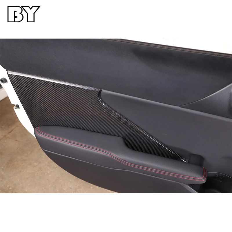 2 Pcs Car Inner Real Carbon Fiber Black Inner Door Trim Panel Cover Trim fFor Toyota Subaru BRZ 2022 Interior Accessories Parts