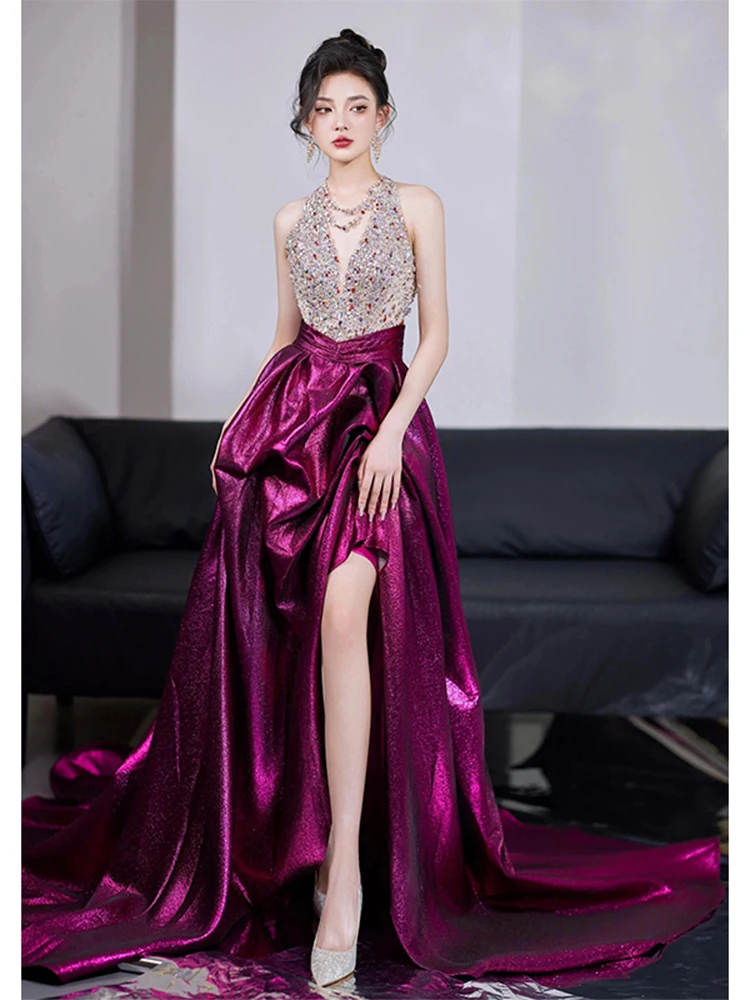 Ele vestido de noche largo Ne colgante Sle boda Dr rendimiento de lujo Dr para novia trabajo pesado KTV Par Dr