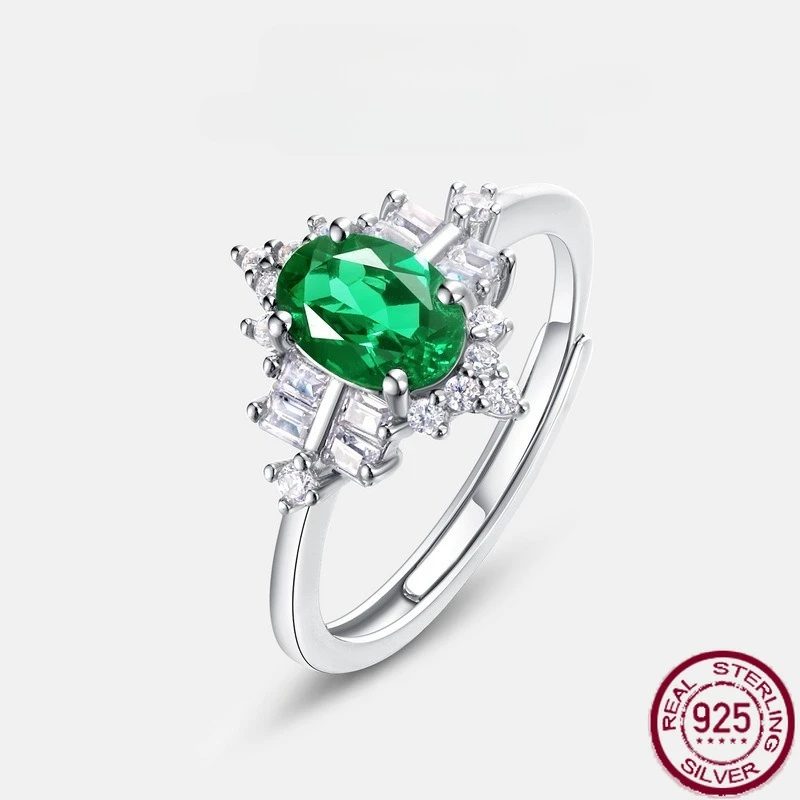 

Новое кольцо из чистого серебра S925 в форме яйца с выращиванием изумруда, европейское и американское легкое роскошное модное женское кольцо, свадебные украшения
