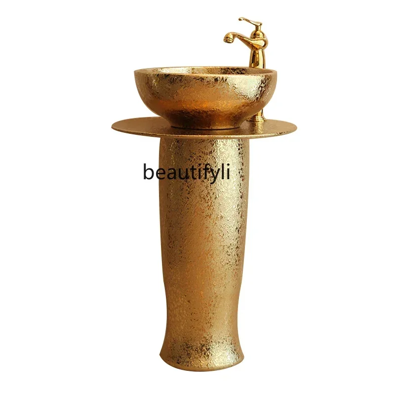 

Ceramic Pillar Basin Washbasin Column Wash Basin Art Balcony Bathroom Floor Pedestal Basin Integrated