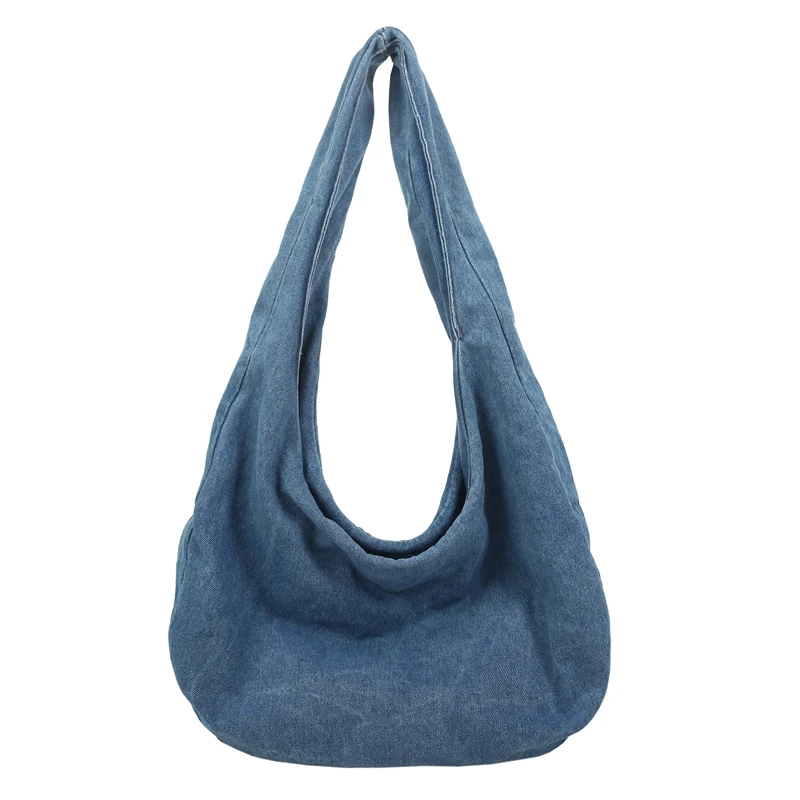 Korea Style Denim Shoulder Bags Women Solid Simple Canvas Hobo Bags 100% Cotton Lazy Style Cloth Packages Large Casual Totes