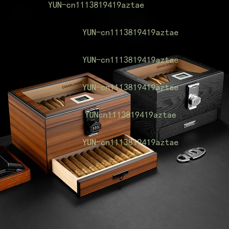 Moisturizing Box Double Layer Large Capacity Cedar Wood Inner Lining High Perspective Window Cigar Box