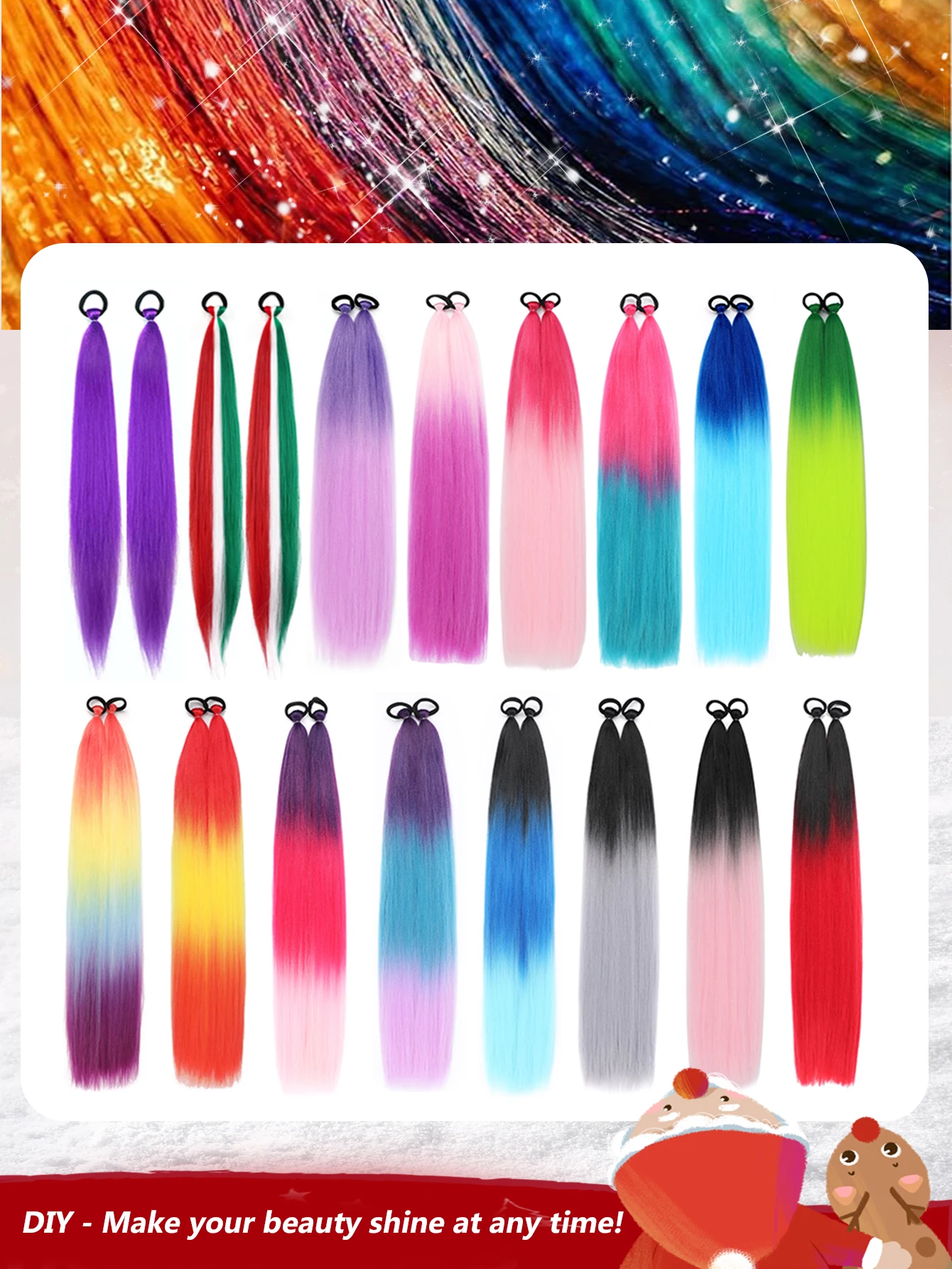 عيد الميلاد تجديل وصلات شعر أحمر أخضر خطوط الشعر الاصطناعية لصندوق الضفائر الكروشيه الضفائر عطلة حزب إكسسوارات الشعر #2