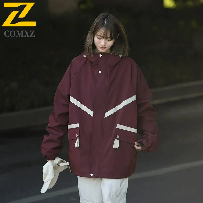 

COMXZ Мужская осенняя куртка с капюшоном для пешего туризма, путешествий, легкая мотоциклетная куртка для отдыха, однотонный дизайн, ветрозащитная одежда для путешествий