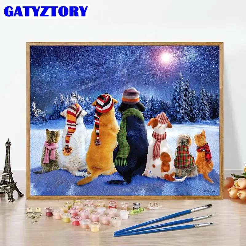 GATYZTORY Painting By Numbers For Children Dog Animals Kit Animals Calligraphy Painting Wall Art Picture Acrylic Paint For Home