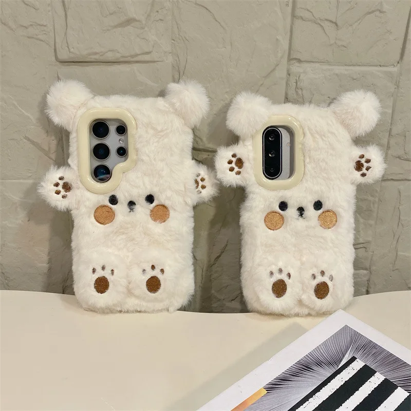 Luxury Cartoon Bear Furry Plush Phone Case for Samsung Galax