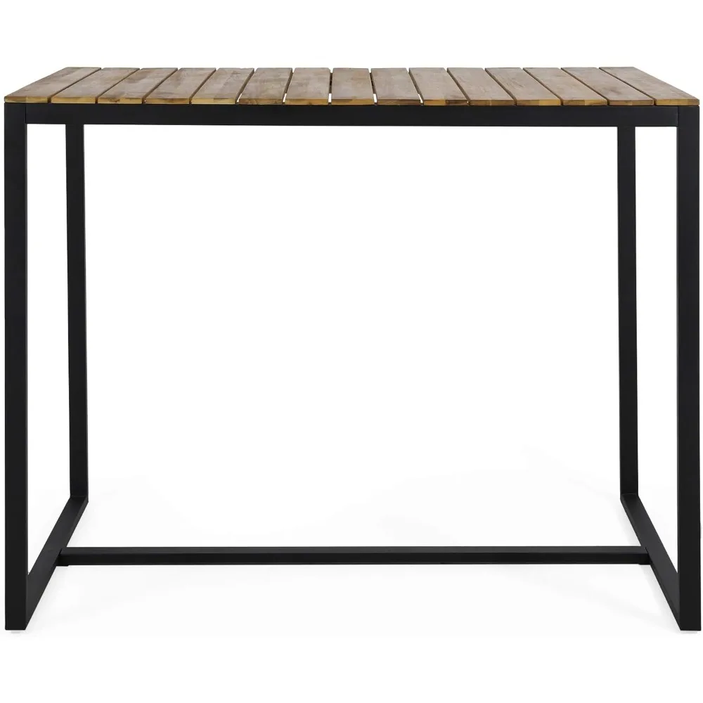 

Outdoor Modern Industrial Acacia Wood Bar Table, Teak Finish + Black