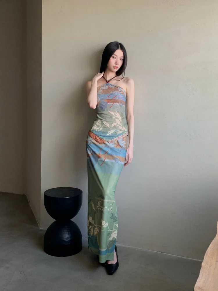 CHEERART Reversible Vintage 2 Pieces Set For Woman Summer Outfit Halter Neck Top And Long Skirt Matching Sets Designer Clothes