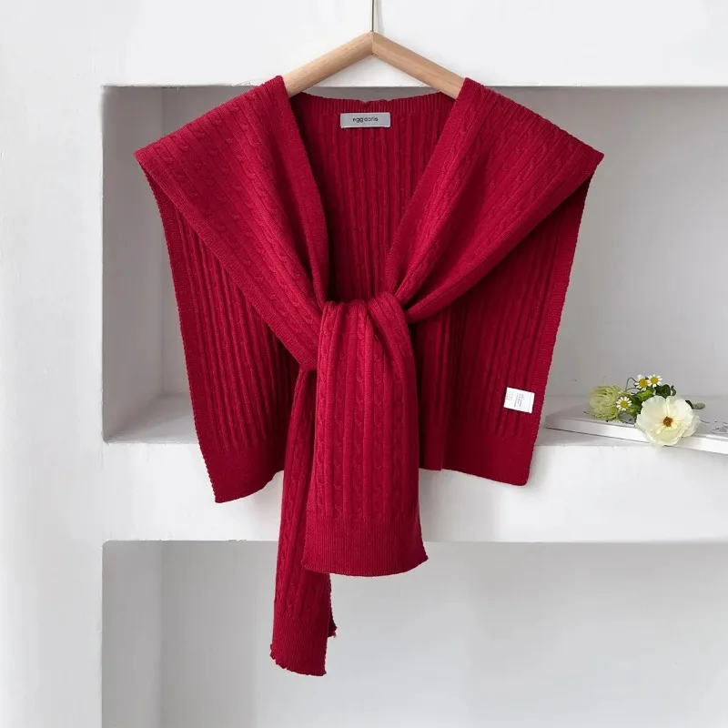

NEW Korean Autumn Knit Shawl Female Blouse Shoulders Fake Collar Cape Student Scarf Solid Color Neck Guard Scarve For Women
