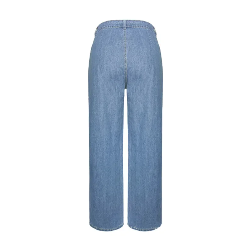Chic Whitish Blue Women Straight Jeans Korean Casual Wide Leg Trousers Female 2023 Elegant Commuter Loose High Waist Denim Pants