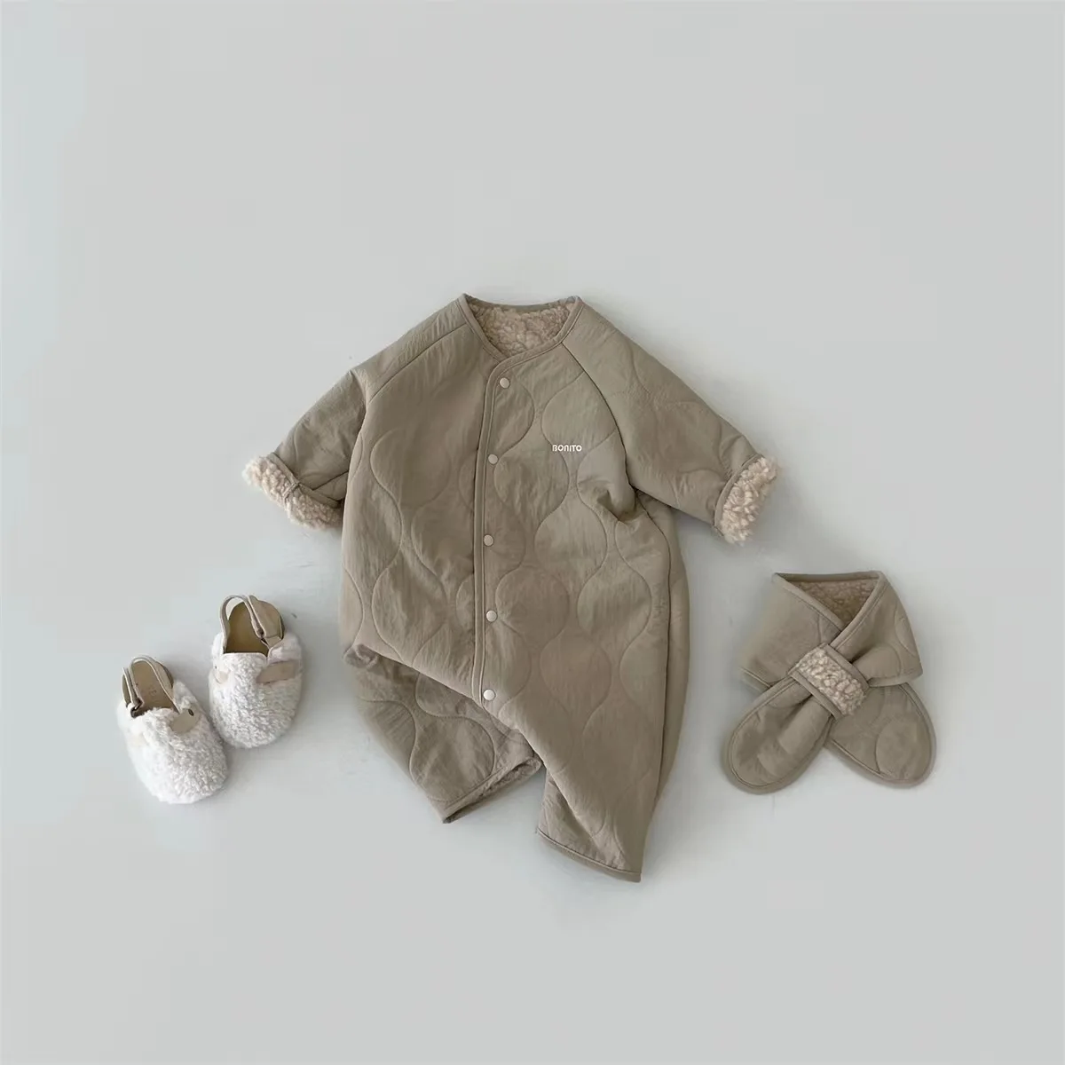 Korean Autumn New Boys and Girls Romper Trendy Lamb Wool Simple and Versatile Jumpsuit Warm and Cute Outdoor Wear