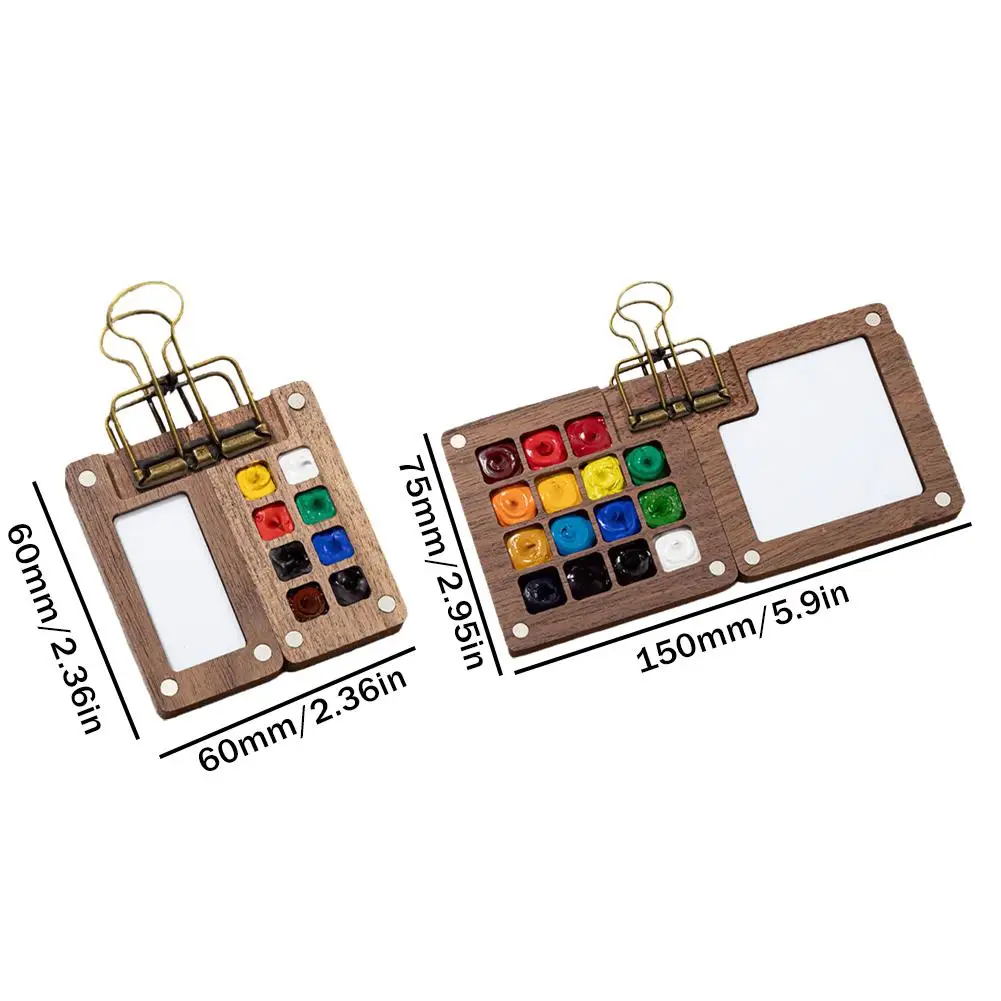 Mini Walnut Watercolor Paint Box Portable Mini Travel Watercolor Palette For Art Painting Square Tray Box For Acrylic Paint