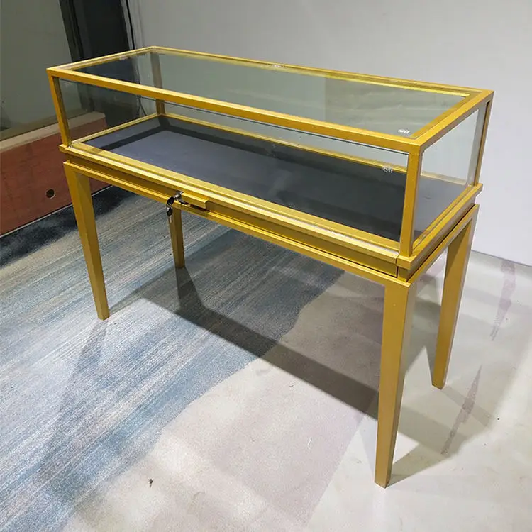 Luxury Gold Glass Floor-to-Floor Retail Jewelry Display Cabinet Lockable