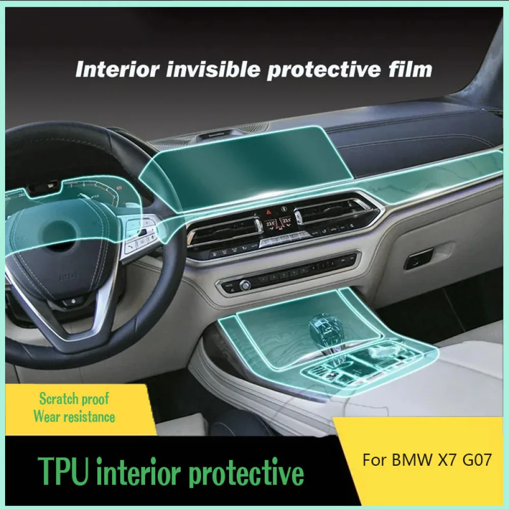 TPU Car Interior Protective Film Central Console Navigation Display Gear Screen Protector Film Sticker For BMW X7 G07 2019-2024