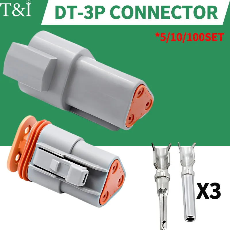 Deutsch DT 3P 3Pin 22-16AWG Waterproof Automobile Wire Connector Plug DT06-3S DT04-3P Male and Female Heads Socket Terminal