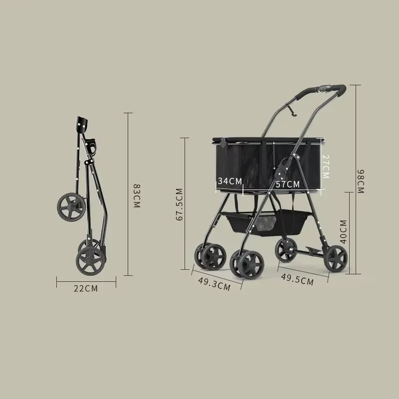 2023 Hot Sale Foldable Shopping Cart for Cats Dogs Puppies Black Outdoor Use 4 Wheels