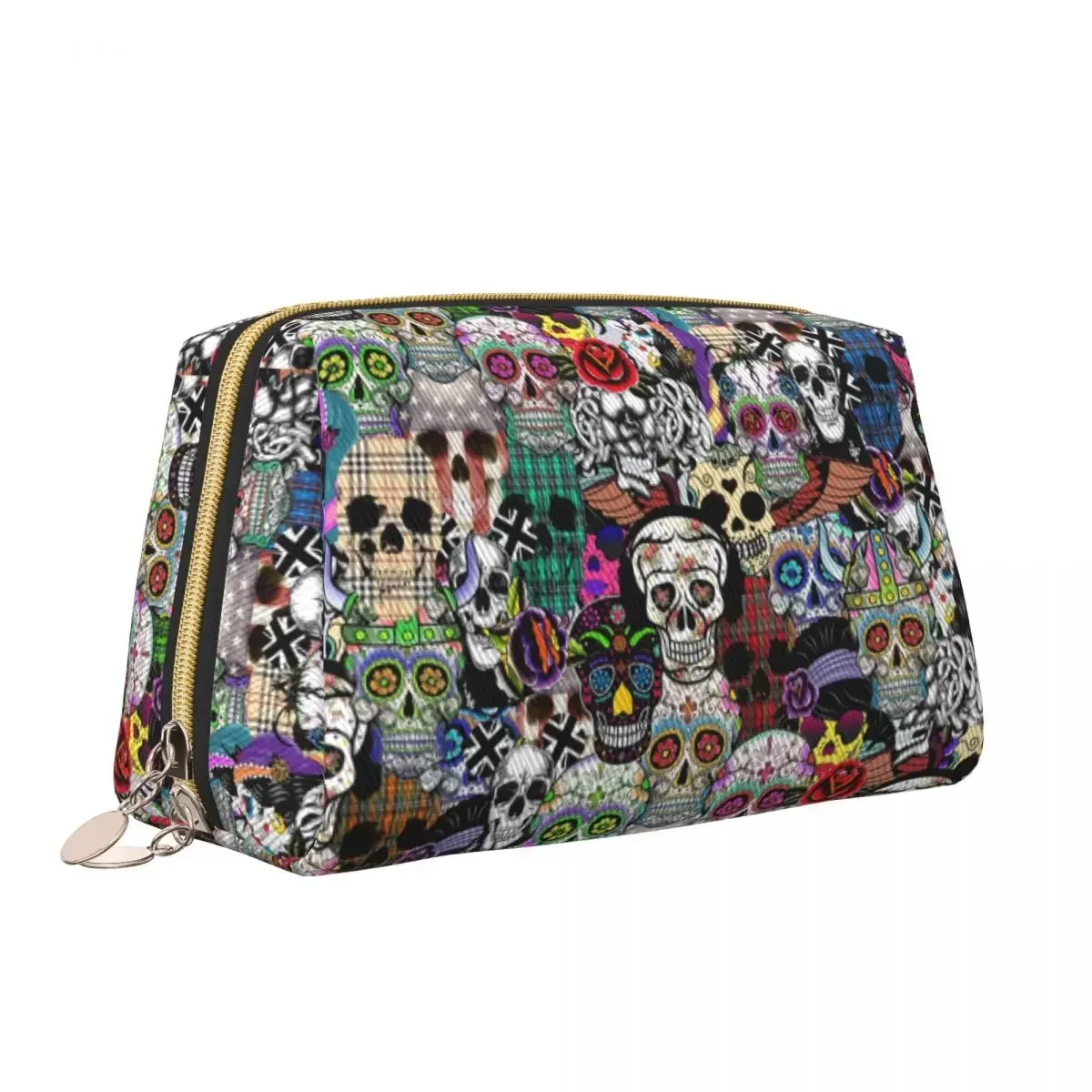 Custom Mexican Day Of The Dead Skull Toiletry Bag for Women Halloween Makeup Cosmetic Organizer Lady Beauty Storage Dopp Kit Box