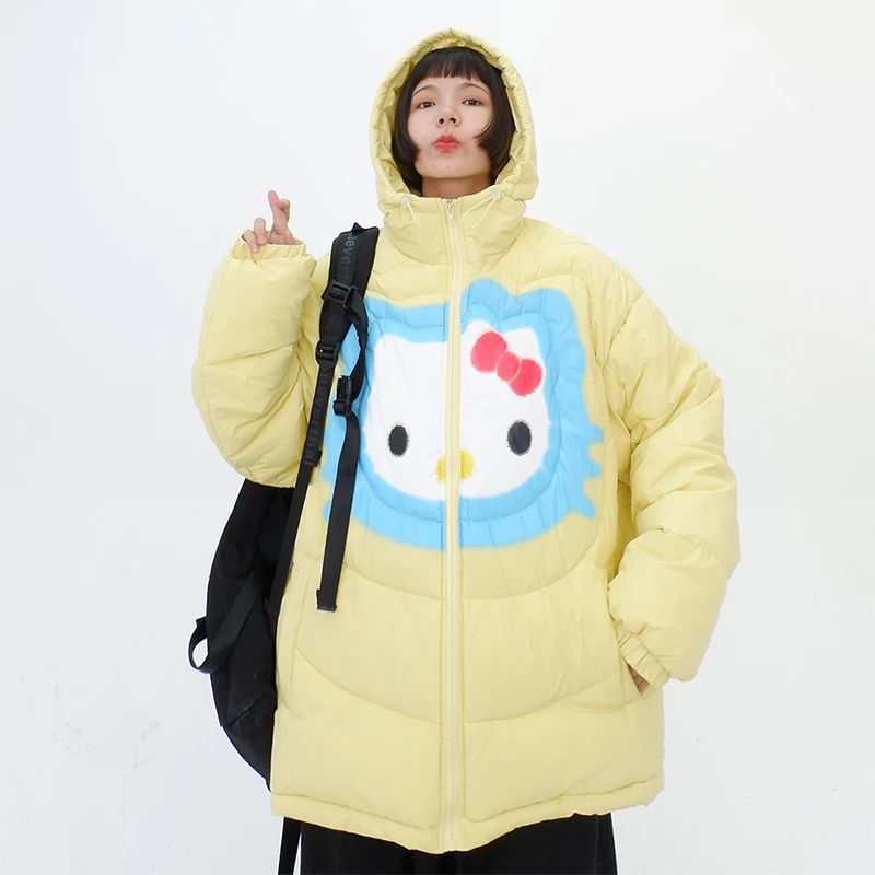 

Hellokitty Padded Jacket Tops New Woman Kawaii Anime Cartoon Winter Loose Thicken Dopamine American Y2K Student Cute Cotton Coat