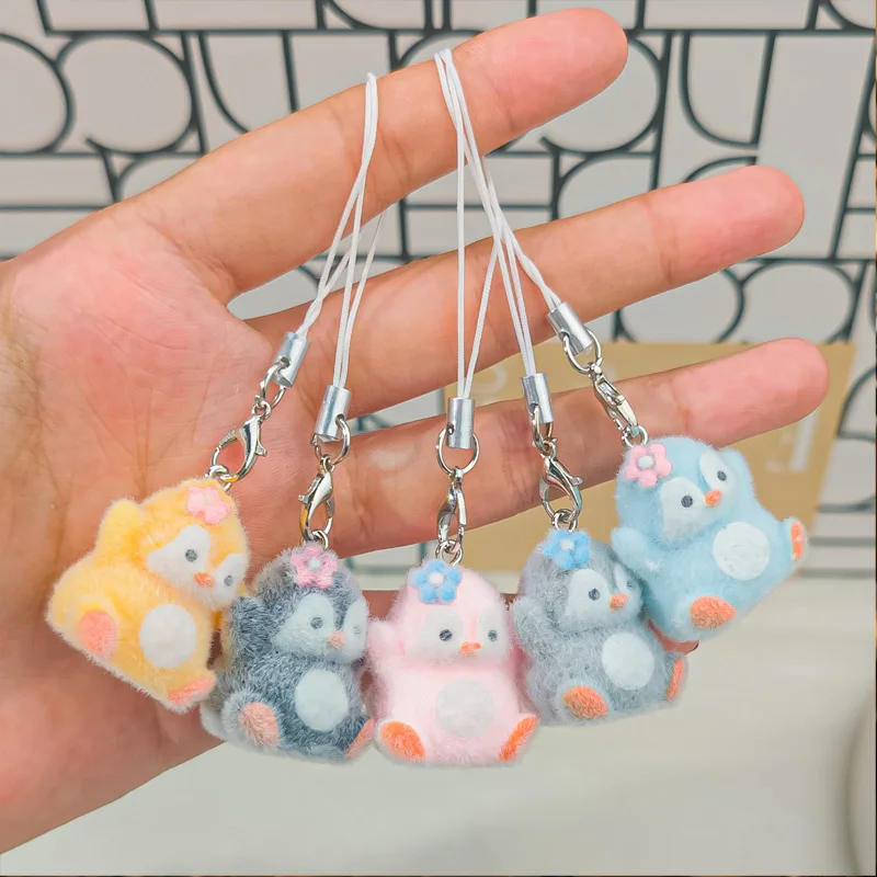 1/5 قطعة الكرتون يتدفقون البطريق سلسلة هواتف أفخم الراتنج الحيوان سلاسل المفاتيح لحقائب الظهر سماعة سيارة الأشرطة Keyrings الحبل