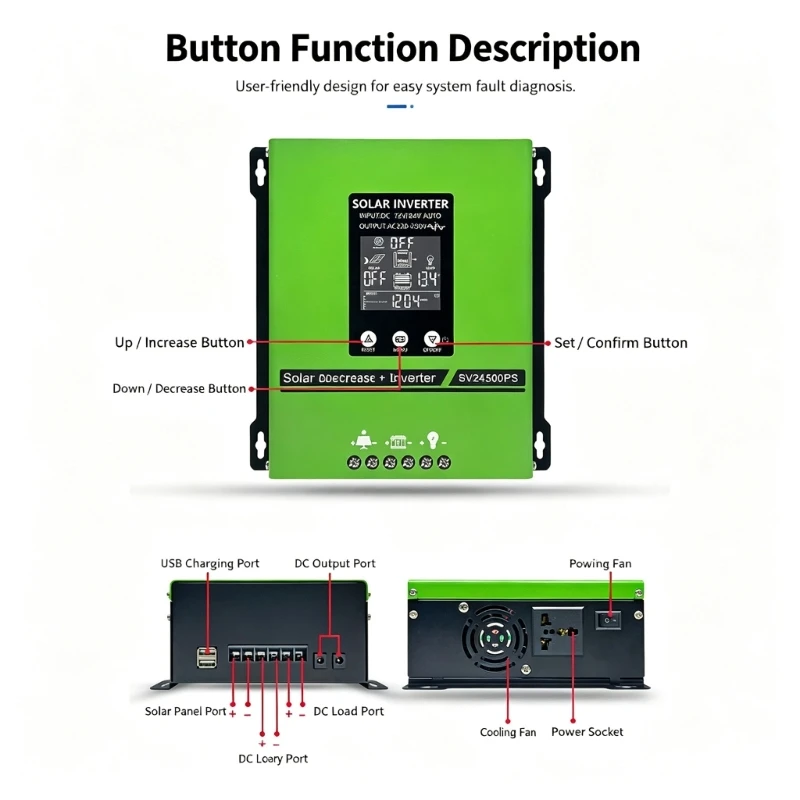 02DC Solar Energy Management Unit for Four Listed Battery Types, with 500W Power Conversion, 20A Handling, and Automatic