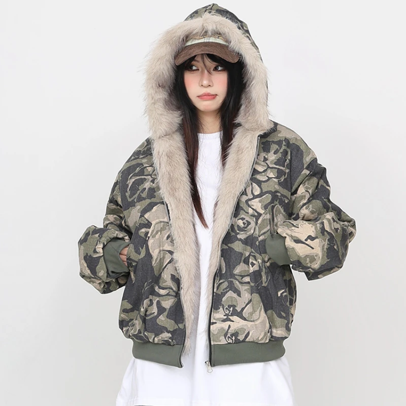 Plus Velvet Thicker Jackets Women Winter Warm Print Hooded Outwear Comfortable Ulzzamg Fashion Vintage Fluffy Personality Mujer