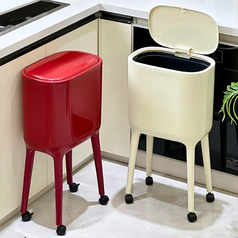 

Кухонное мусорное ведро большой вместимости, мобильное, с крышкой, не требует наклоняться, на высоких ножках, для домашнего использования, простой стиль, из материалов PP, PET, ABS.