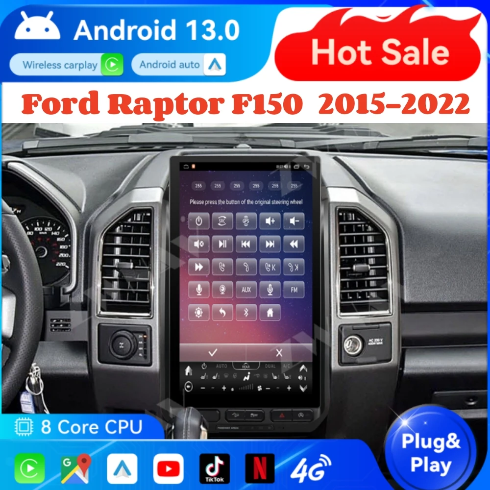 15.6 inch For Ford  F150 Raptor 2015-2022 Tesla Style Android 13.0 Car Radio Player GPS Navig Auto Stereo Multimedia Head Unit