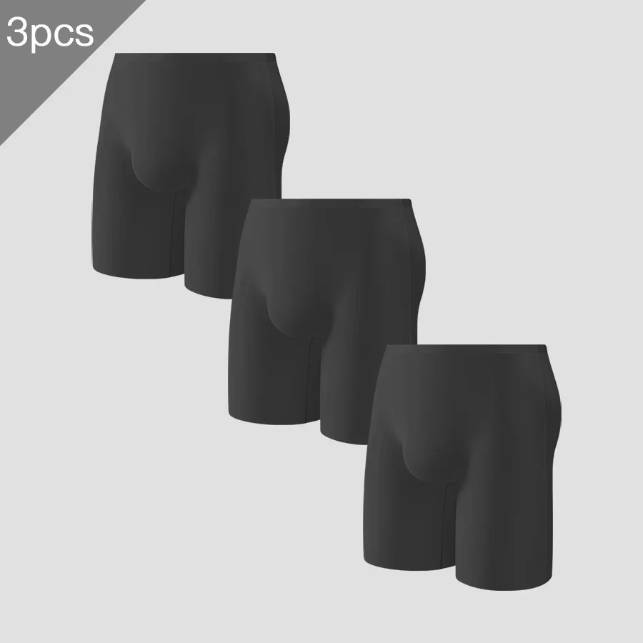 

3PCS Men's ice silk underwear, sports men's summer thin quadrangle pants, extended anti-rub legs, seamless running quick-drying