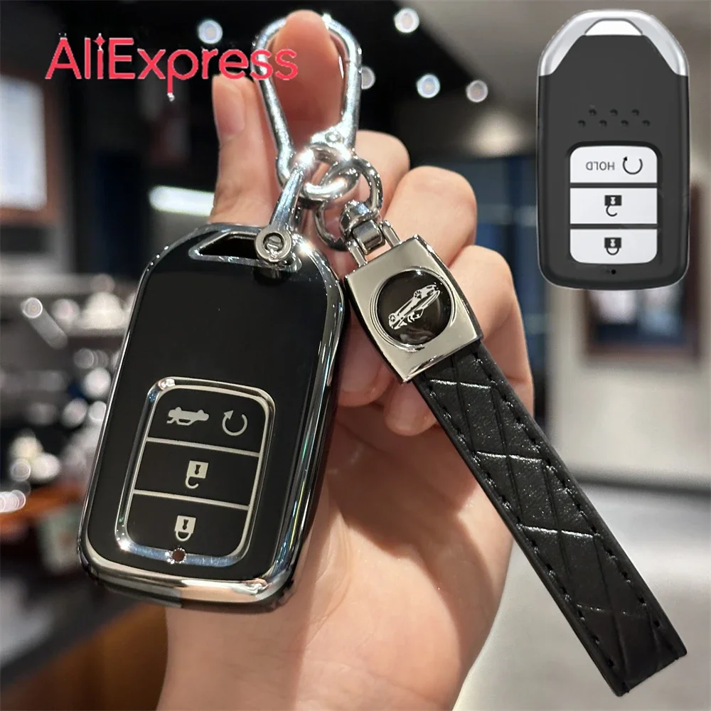 

Key Fob Cover With Keyring Car Keychain Lanyard For Honda Civic Fit Vezel Jazz CRV CR-V HRV HR-V Jade Freen Odyssey Protect Fob