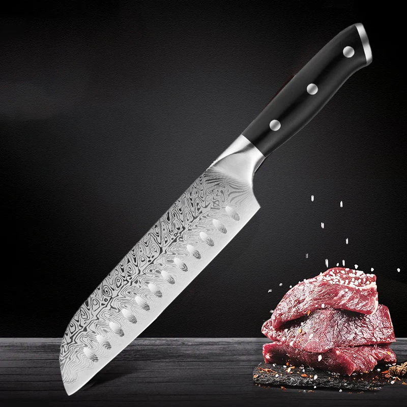 

Professional Damascus laser-patterned kitchen knife, high-quality stainless steel Japanese Santoku knife, kitchen accessories