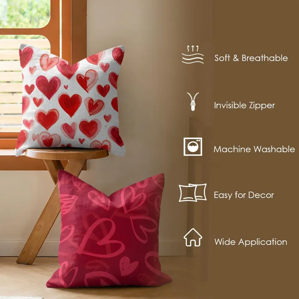 Valentine Love Heart Cushion Cover Soft Short Plush Pillow Cover Smooth Cozy Texture Aesthetic Cushion Case Home Decor