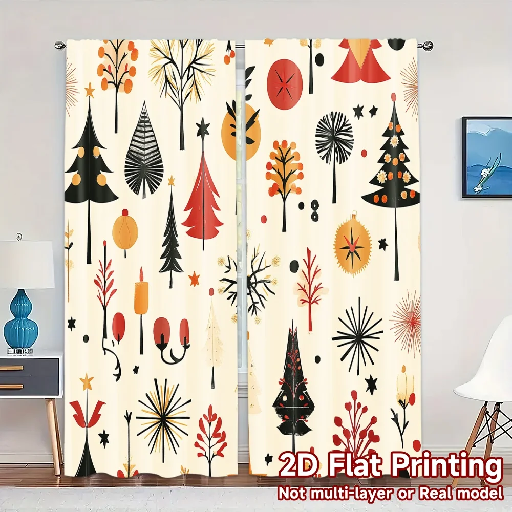 2pcs,Curtains Christmas Tree Snowflakes Flowers Modern Curtains Roller Blinds Polyester Curtains Gifts Decorative for