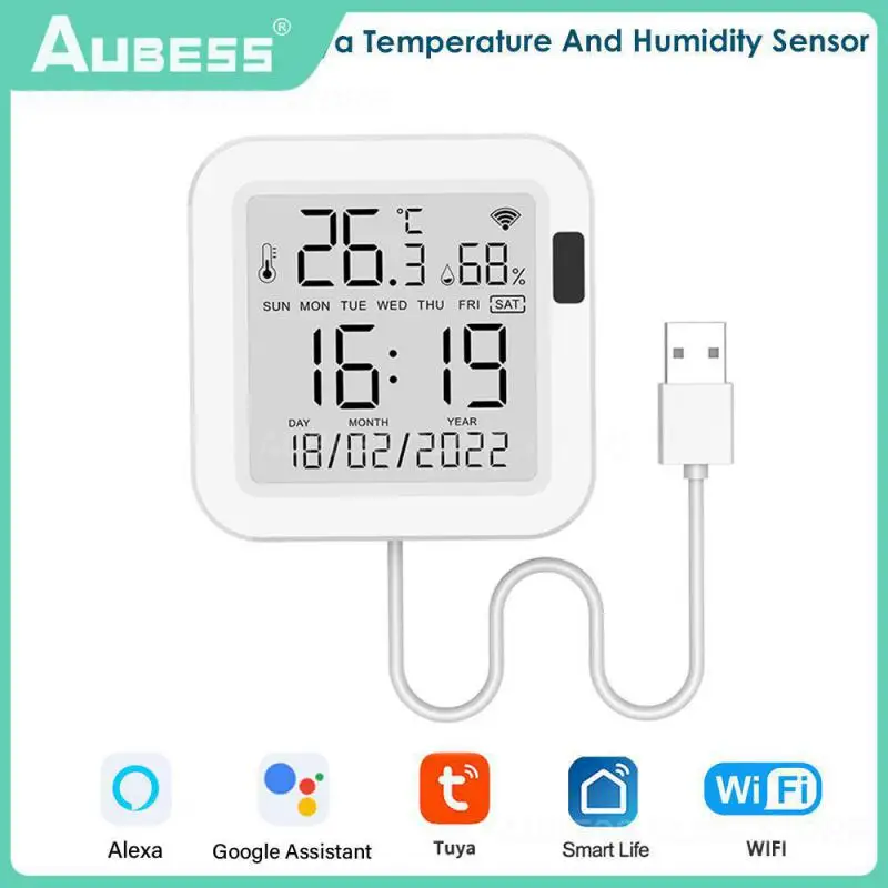 

Tuya WiFi Smart Temperature Sensor Humidity Sensor With Backlight for Smart Home var WiFi SmartLife Work with Alexa Home