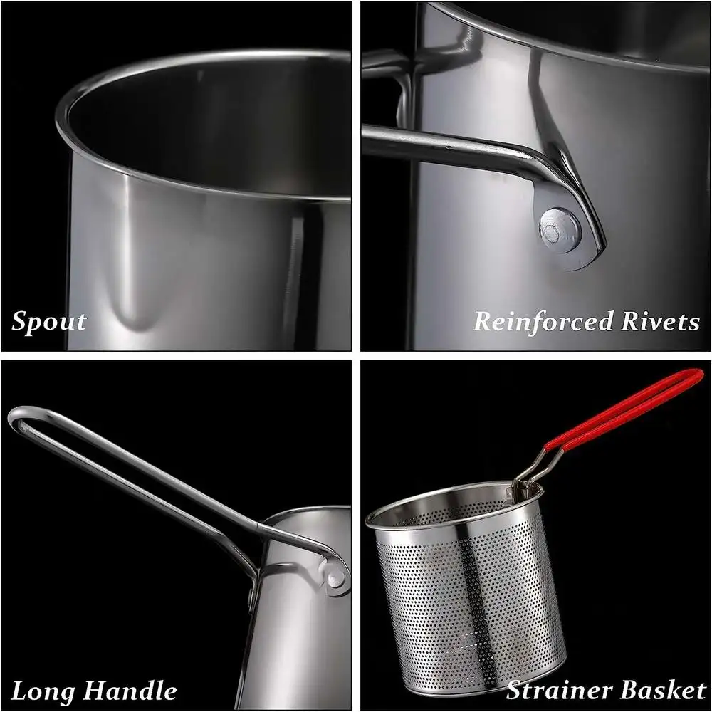 Deep Frying Pot  Kitchen Fryer With Strainer Stainless Steel Tempura Fryer Pan Fry Pot Chicken Fried Chicken Cooking Tools