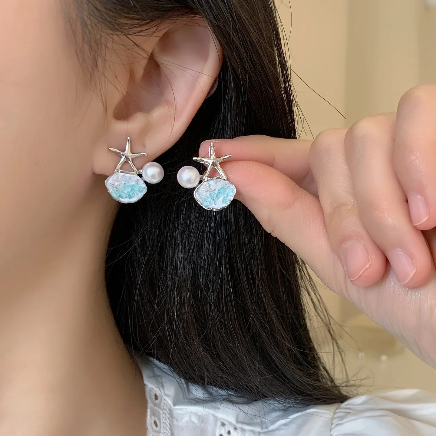 Gorgeous Trendy Gradient Color Crystal Pearl Sea Star Earrings For Women Fashion Shell Jewelry Party Office Festival Girls Gifts