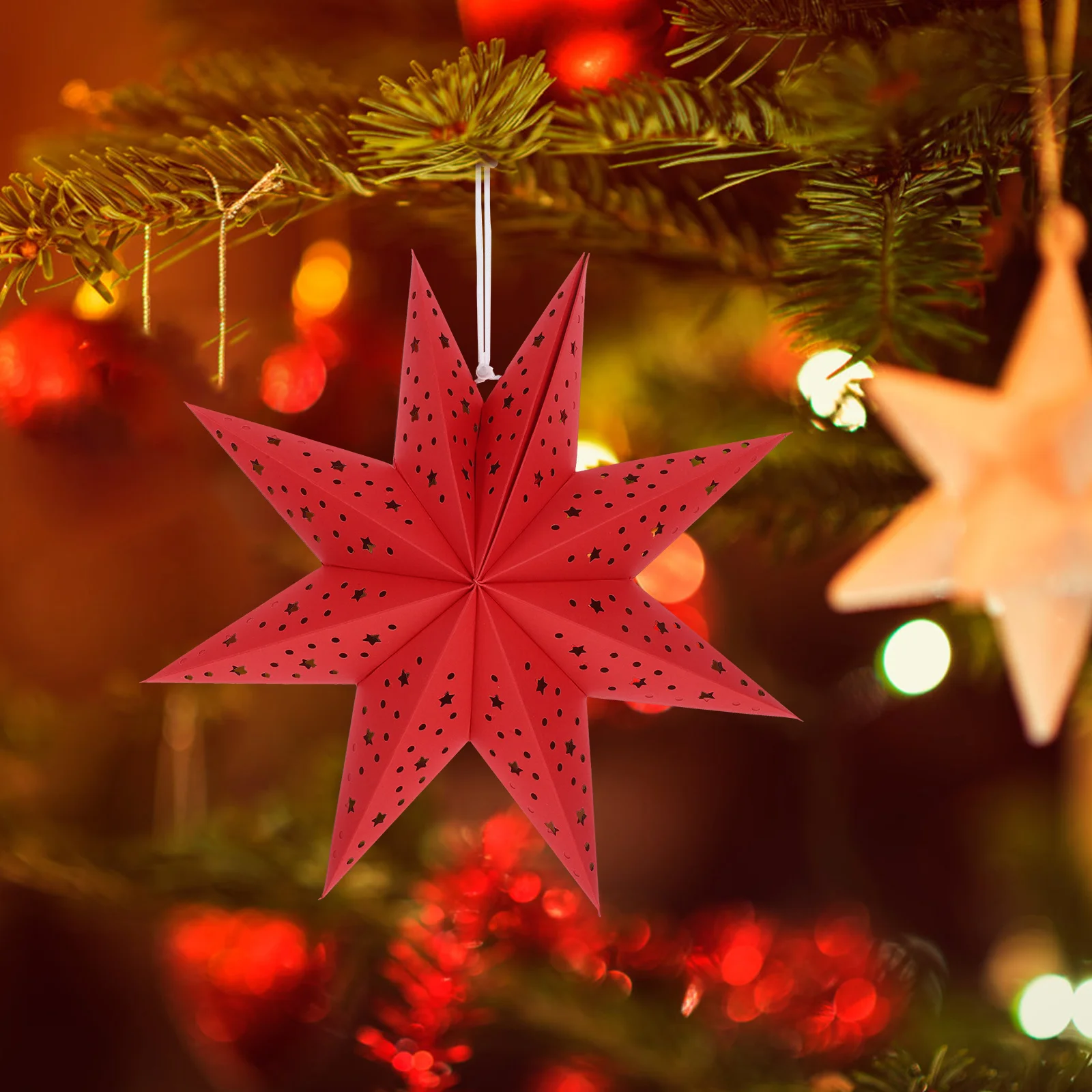 

3pcs Red 35cm Nine Pointed Star Paper Lantern Shade for Christmas Decor Hanging Lamp Lantern Covers Star Lamp Shade