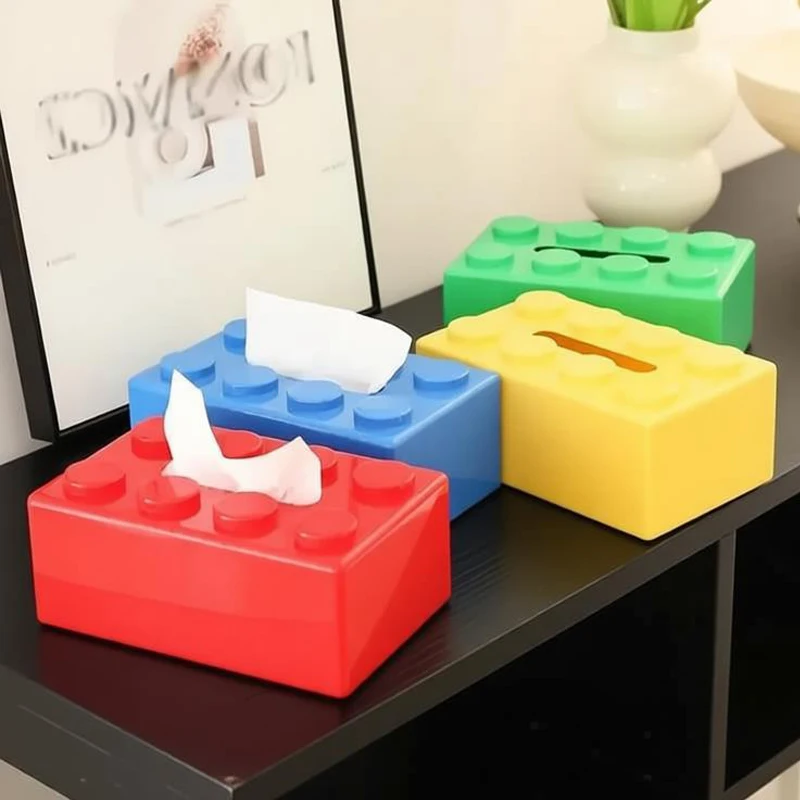 

1Pc Building Block-Shaped Tissue Boxmultifunctionalplastic Storage Box Vibrant Colors Wallmountable Or Tabletop Decor Contain