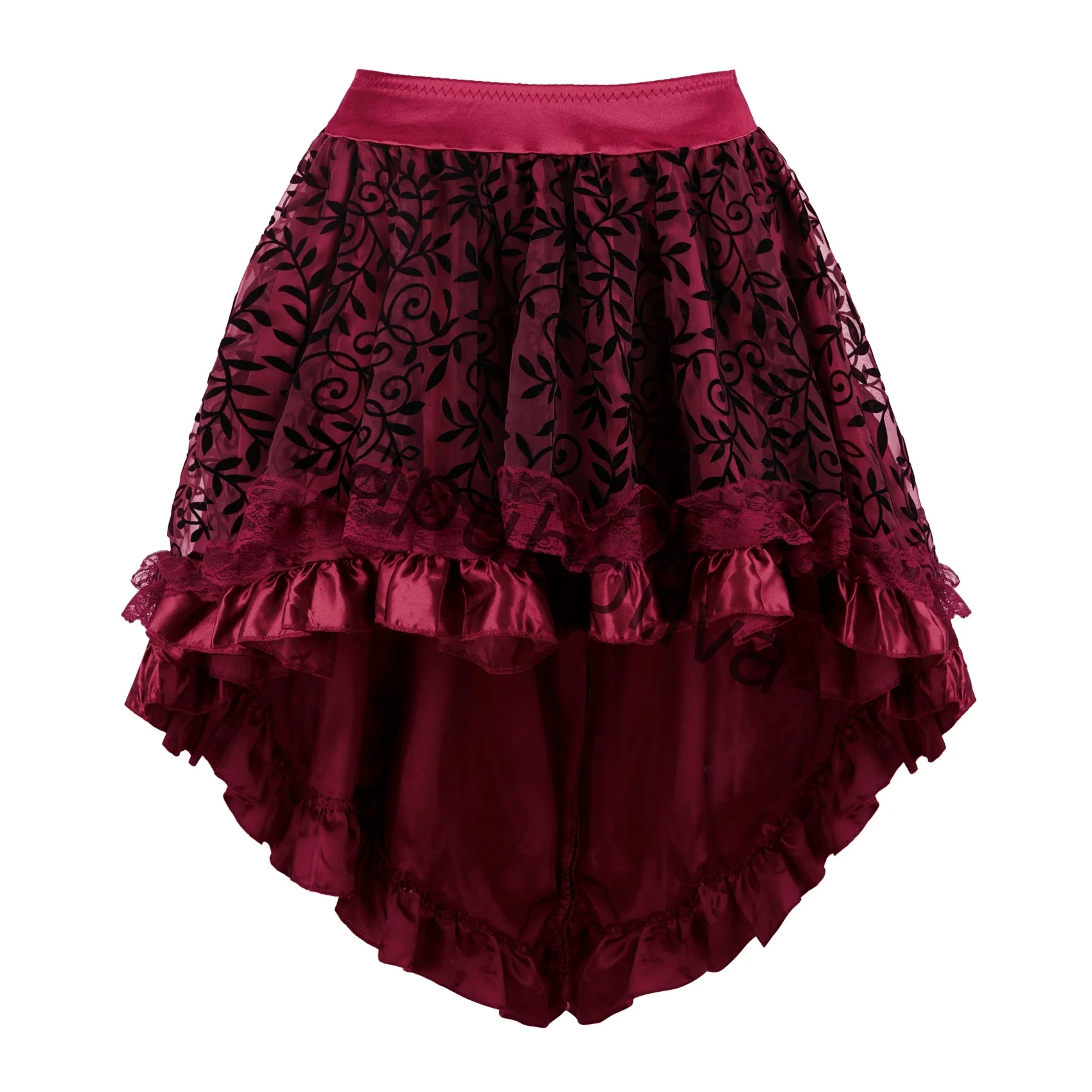 Röcke Damen Burlesque Korsett Rock Hohe Taille Mehrschichtige Spitze Viktorianische Kostüme Gothic Steampunk Rock Passendes Korsett Schwarz