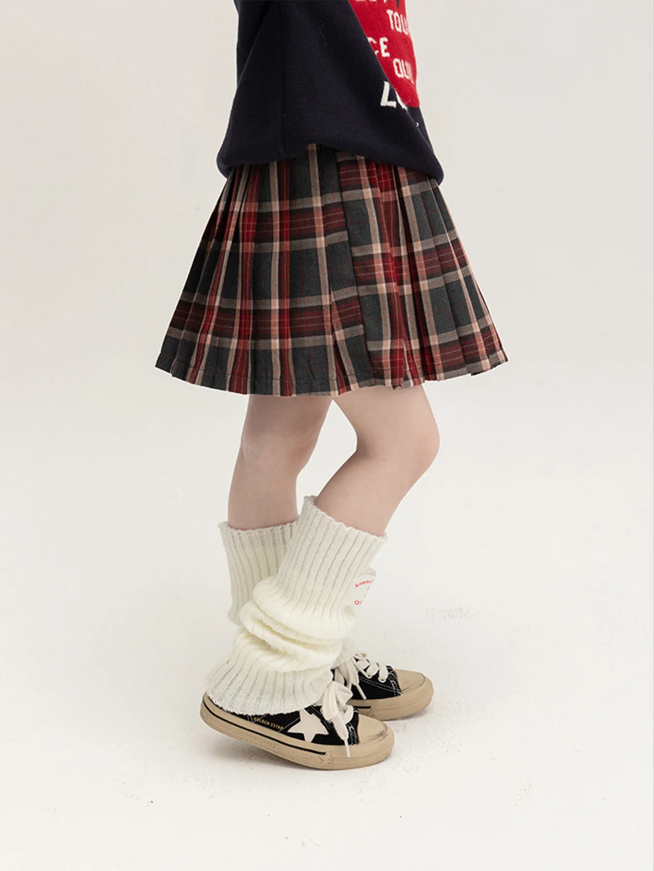 1 piece college style retro red and black plaid bustier pleated skirt girls little kids spring, summer and fall