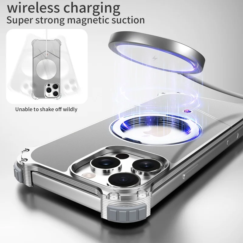 

Чехол Magsafe с магнитной рамкой из титанового сплава для iPhone 16 15 14 Pro Max 360 ° Металлический кронштейн подушки безопасности, защита от падения, задняя крышка