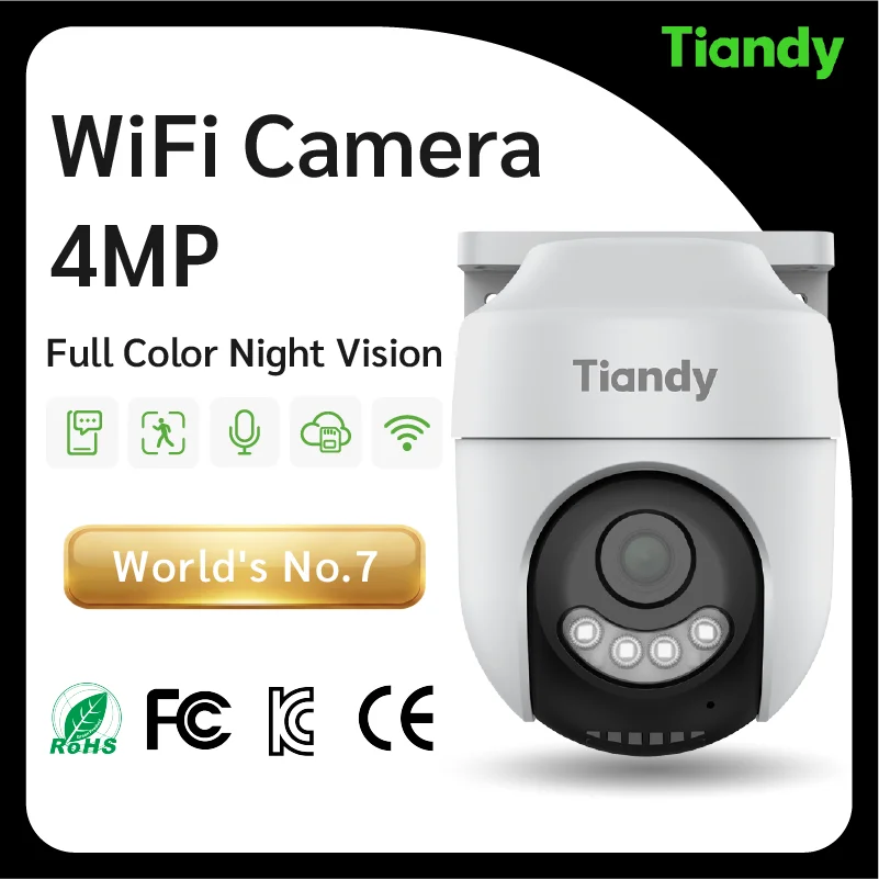 Tiandy 4MP IP Camera Outdoor WiFi Full Color Night Vision Human Detection Two-way Audio Cloud Storage Weatherproof Security