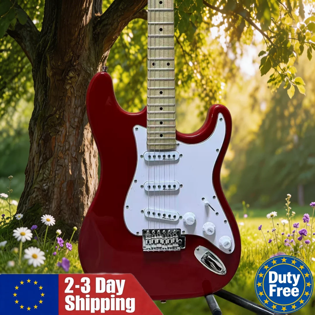 Duits magazijn rode gitaar SSS pickups vaste brug witte grote slagplaat