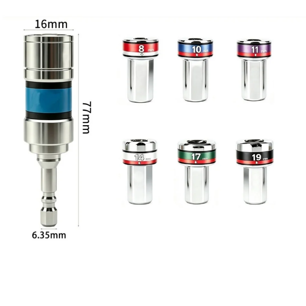 Professional 15° Offset Socket Adapter Set 7-Piece 1/4in Hex Shank With 8-19mm Sockets Car Engine Maintenance Tool