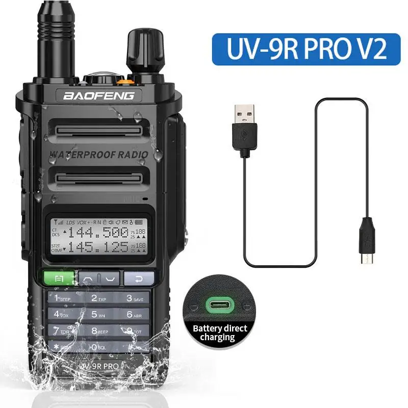 To UV-9R Pro V1 V2 Waterproof IP68 Walkie Talkie Type-c Charger Powerful UHF VHF Long Range UV-9R Plus Ham CB Radio