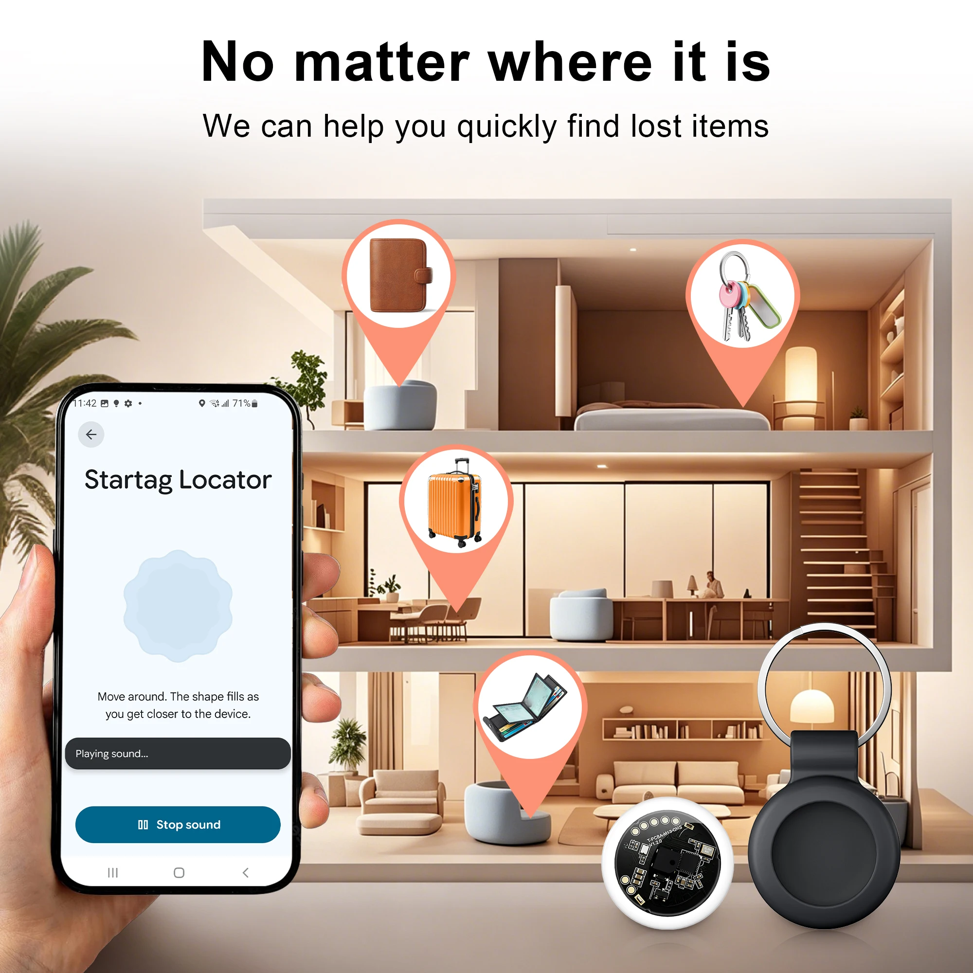 1/2/4Pack Bluetooth Key Finder Works with Google Find Hub Android Tracker Share Ownership Anti Lost Tag for Wallet Backpack Pet