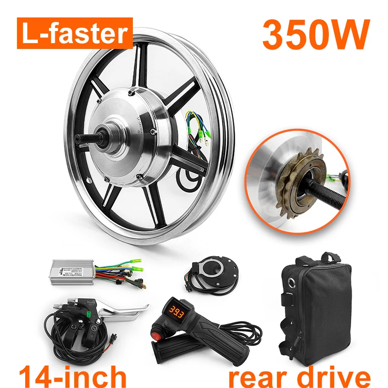 

Electric Bike LCD Thumb Throttle, Rear Drive, Brushless Hub Motor, Wheel Conversion Kit, 14 Inch, 36V, 350W