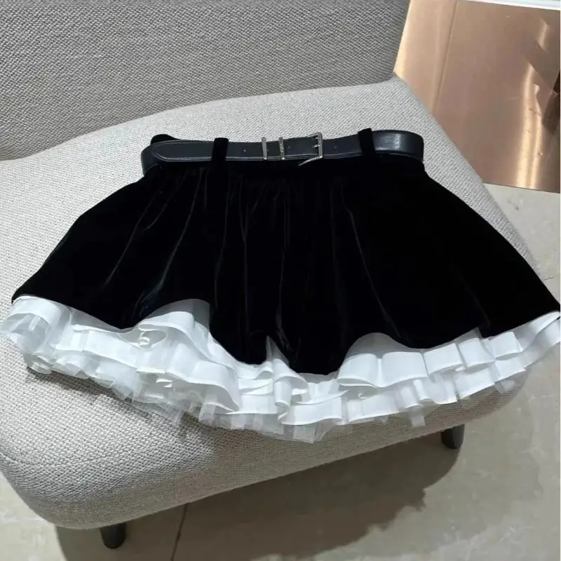 Hottie Vintage American Style Brown Puff Skirt Cake Short Skirt Women's Autumn Winter New Style Ruffle High Waist A-Line Skirt