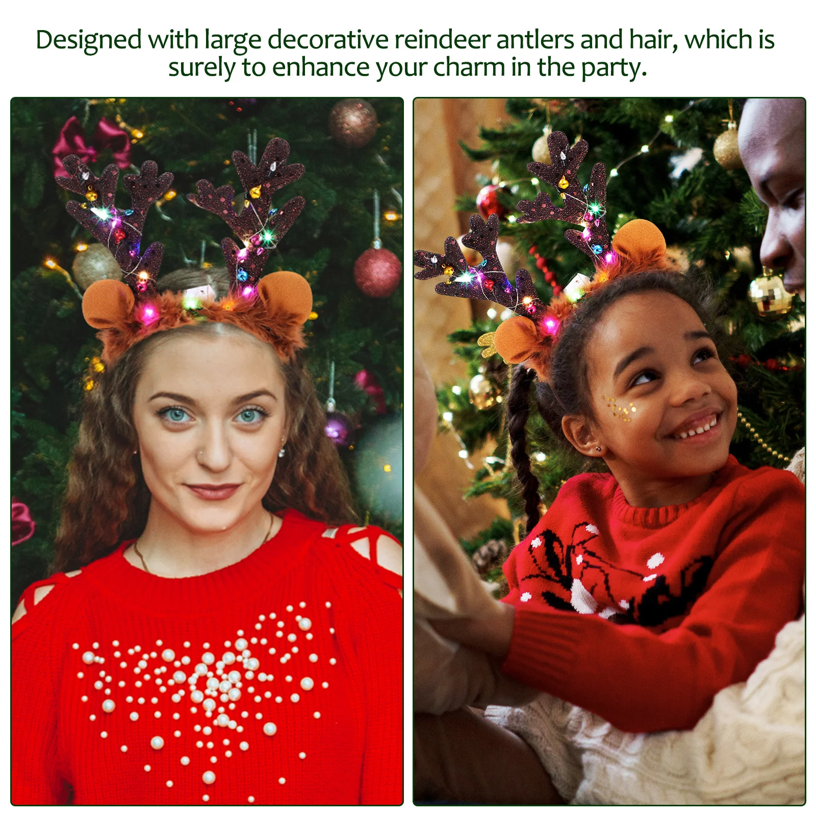 

3pcs Reindeer Antler Headbands Lightweight Christmas Party Decoration Festival Costume Headbands For Women Cosplay Props