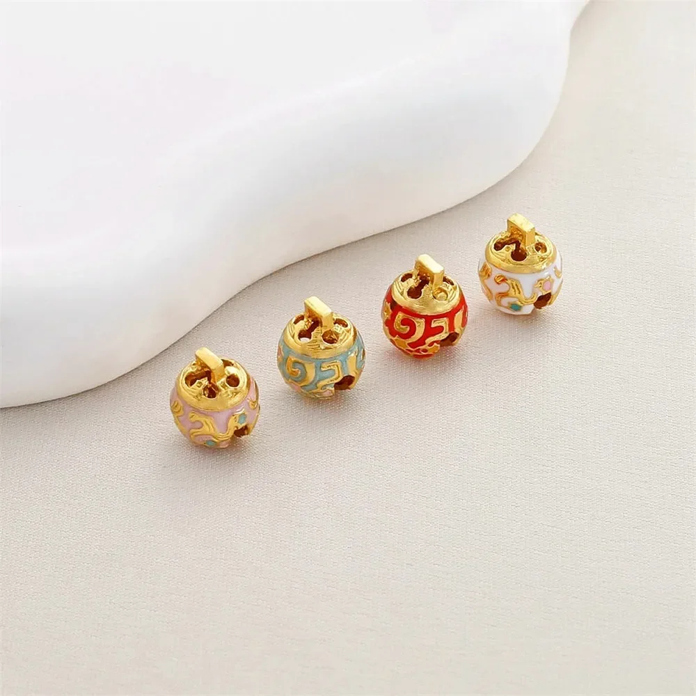 Matte Gold 18K Oil Drop Burning Blue Tiger Head Bell Pendant DIY Handmade Bracelet Necklace Pendant Hanging Jewelry Accessories